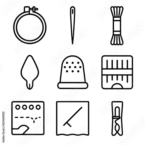 Sewing felt fabric organizer floss clip vector hoop icon hand needle icons