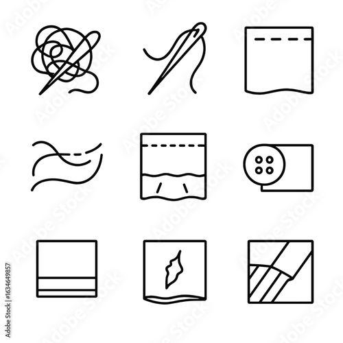 Vector pattern icons loose puckered button sewing uneven fabric mistakes misaligned hem