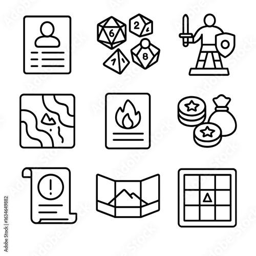 Playing game tile vector card dice role character tokens encounter miniature icon