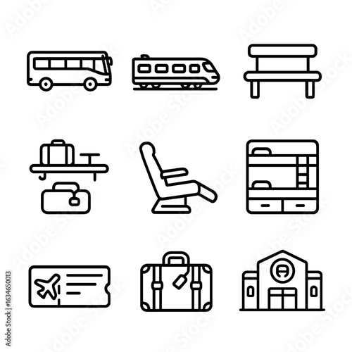 Icons coach rack vector platform transport icon cabin bench intercity reclining terminal