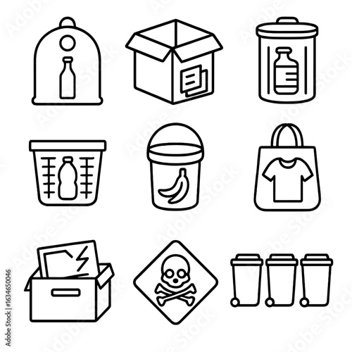 Container organic separation icon metal bin bag plastic vector bucket waste icons
