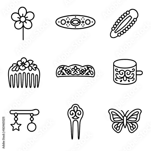 Comb clip jeweled vector hair decorative pin pearl icons icon lace