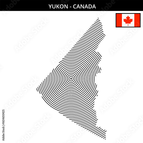 Geographical map of Yukon Canada with national flag representation