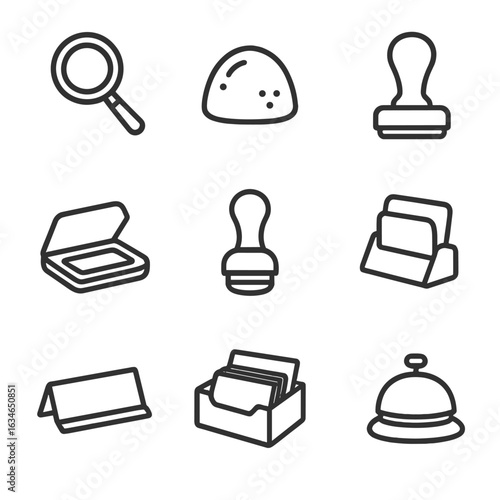 Icon rubber desk nameplate stamp icons card supply cardholder vector seal ink