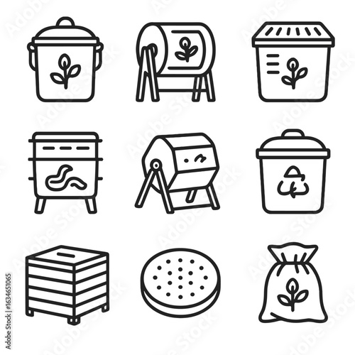 Icon ventilated vector tumbler icons compost countertop liner biodegradable holes bin