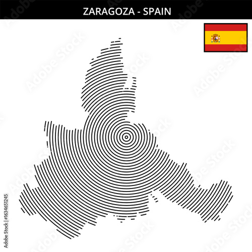 Geographical map of Zaragoza Spain featuring unique circular design