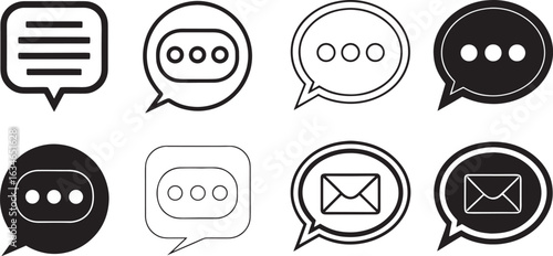 Versatile set of monochrome chat bubble icons for messaging and communication.