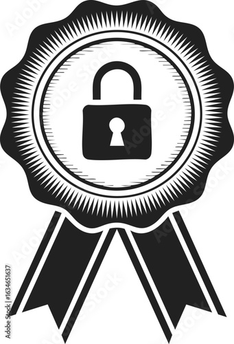 Security certificate seal, lock emblem, vintage engraved badge, protection symbol, authentication mark