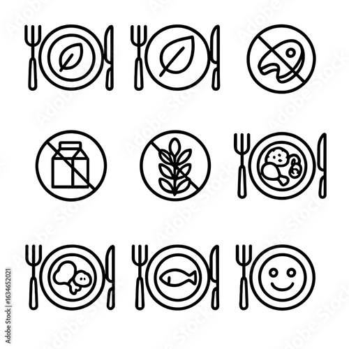 Dish meal minimal plate balanced vegetarian vegan kids type icon vector icons