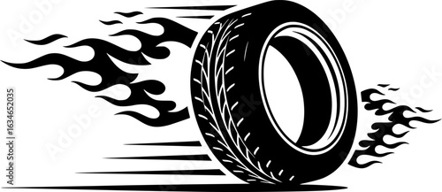 tire in motion with fire, Drifting Car Burning Tier