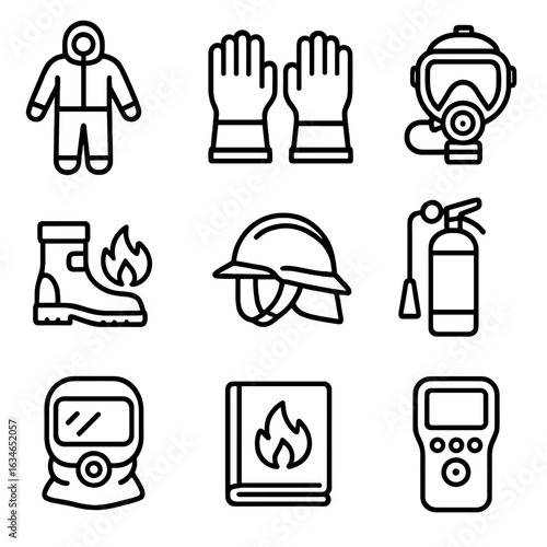 Helmet fire icon flameproof icons extinguisher fireproof gloves breathing vector hood safety