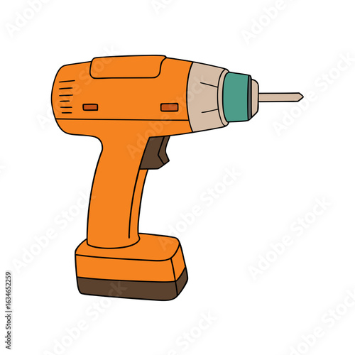 Electric orange cordless drill on white background
