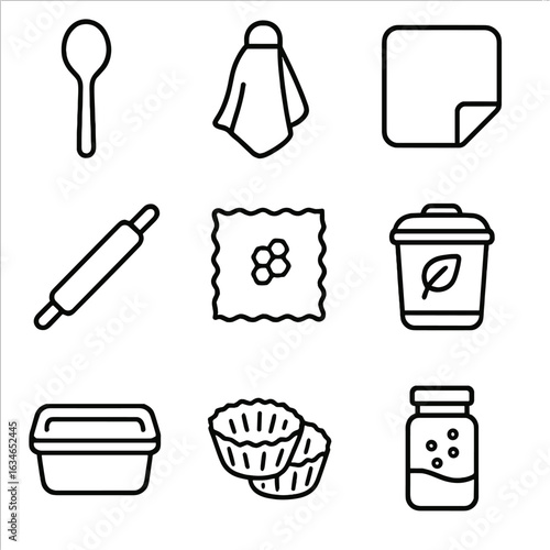 Baking bamboo glass jar cloth pin eco tool mat icon bin wooden