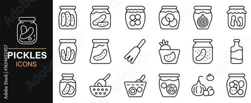 Pickles and Food Preservation Icons - Vector Illustrations of Cucumbers and Jars