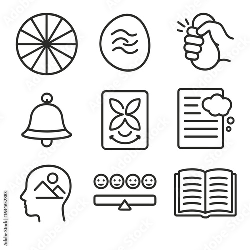 Thought log grounding vector stone emotion icon therapeutic set card scale wheel