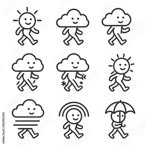 Sun day rain snow cloudy windy icon heavy collection fog icons weather