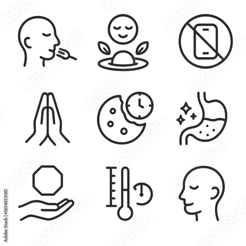 Eating hunger peaceful no mindful sign enjoy vector stop stomach icons icon