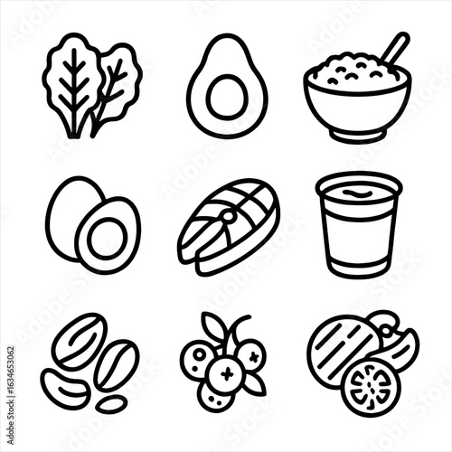 Yogurt vector healthy icons salmon egg bowl food boiled leafy icon grilled