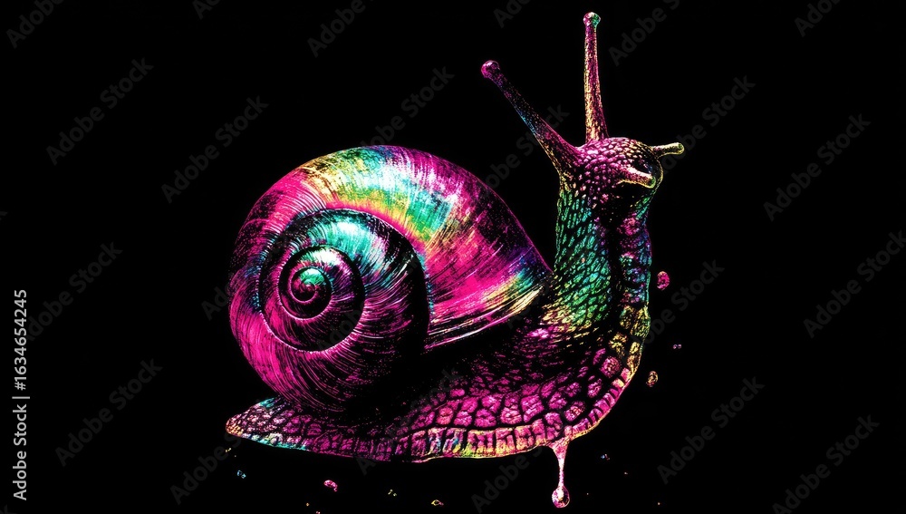 Fototapeta premium Vibrant, colorful snail on black background