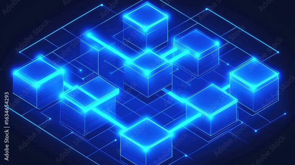 Obraz premium Abstract Network of Interconnected Data Cubes