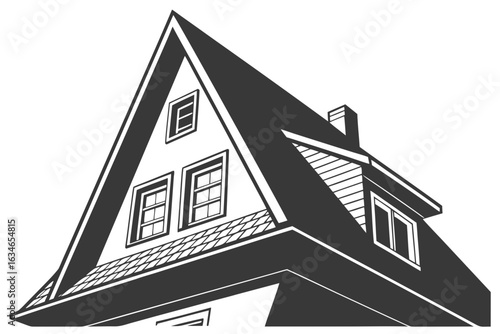 Vector art of detailed vector illustration of a house roof with windows and a chimney showcasing architectural design and construction elements