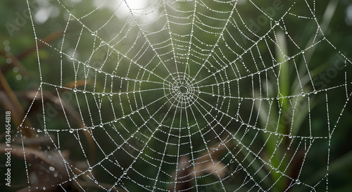 Spider Web with Dew in the Forest