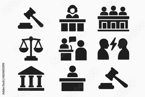 Court and Law Icon Set – Legal and Justice System Symbols