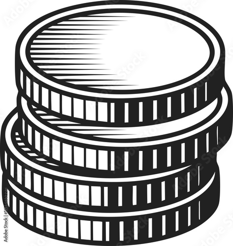 Stack of coins, currency, finery, vintage money, symbolic wealth, financial representation, classic engravings