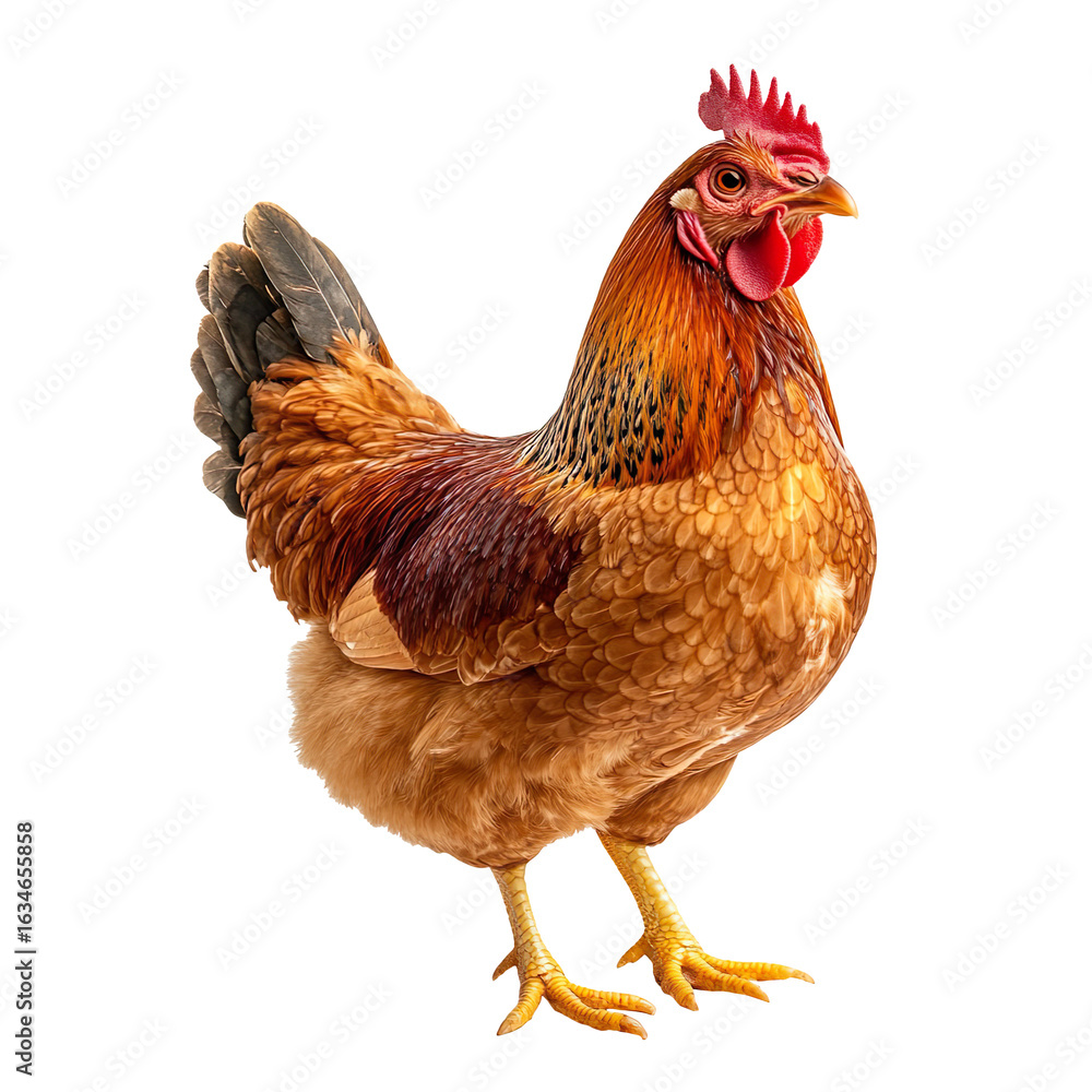 Fototapeta premium Brown chicken standing upright isolated on transparent background