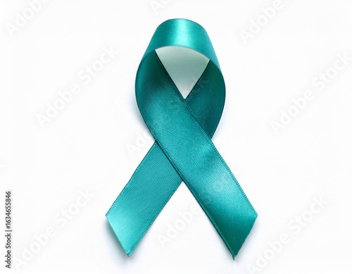 teal awareness ribbon isolated white represents ovarian cancer ptsd sexual assault anxiety disorder gynecological cancer food allergies cervical cancer pcos tourette syndrome hope support