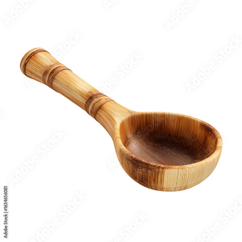 Rustic wooden scoop with a short handle, ideal for measuring or serving dry ingredients like tea, herbs, or salt.
