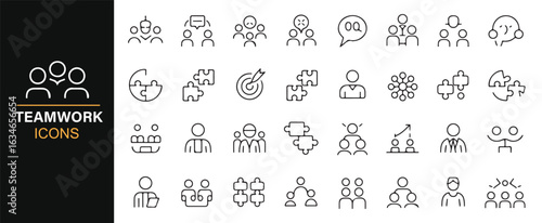 Set of Icons Representing Teamwork, Cooperation, and Leadership for Business