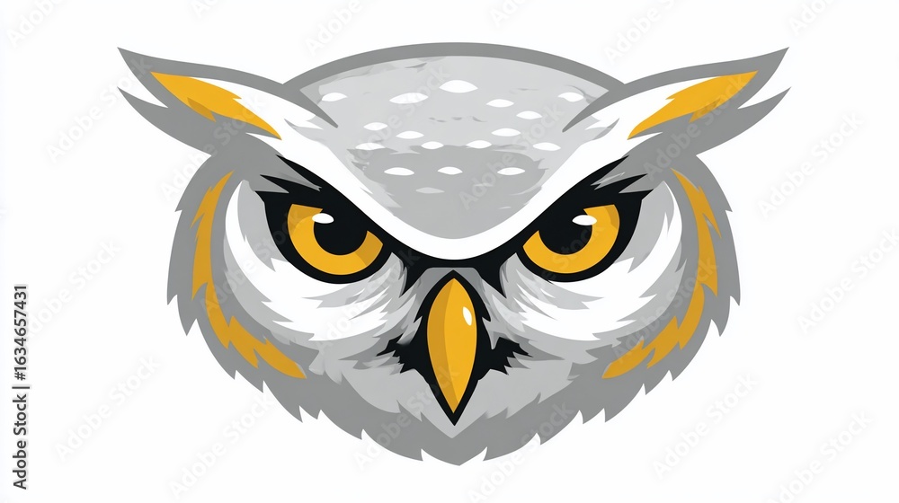 Obraz premium Owl head mascot illustration on a white background, perfect for team logos and educational materials