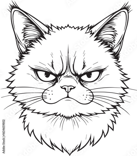 Grumpy Cat Sketch: A detailed sketch of a grumpy cat, meticulously crafted with intricate lines, capturing the essence of feline displeasure in a monochromatic presentation.