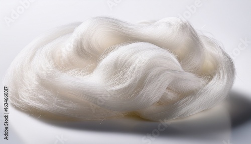 ultra detailed shot of fine lyocell fibers arranged gracefully on white background