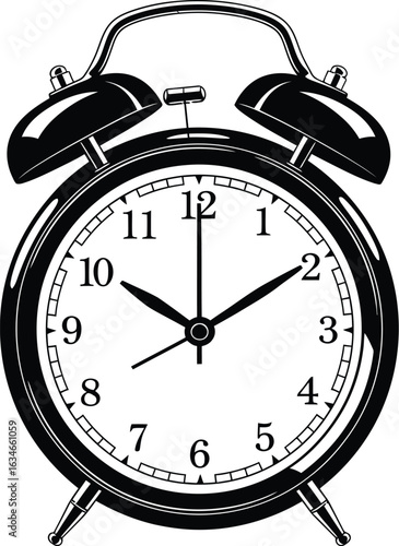 Classic alarm clock illustration showcases a vintage design with bell accents, perfect for conveying concepts of time, deadlines, or reminders in a simple, graphic style.