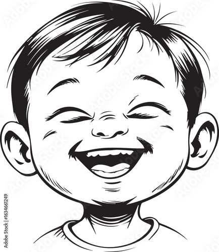 Joyful Youngster's Outburst: A radiant, smiling face of a little child emanates pure happiness, their eyes closed in delight.