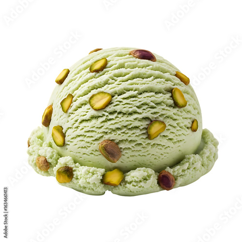 Pistachio ice cream scoop with nuts isolated on a transparent background image