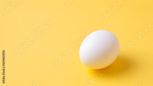 White oval egg on bright yellow background food