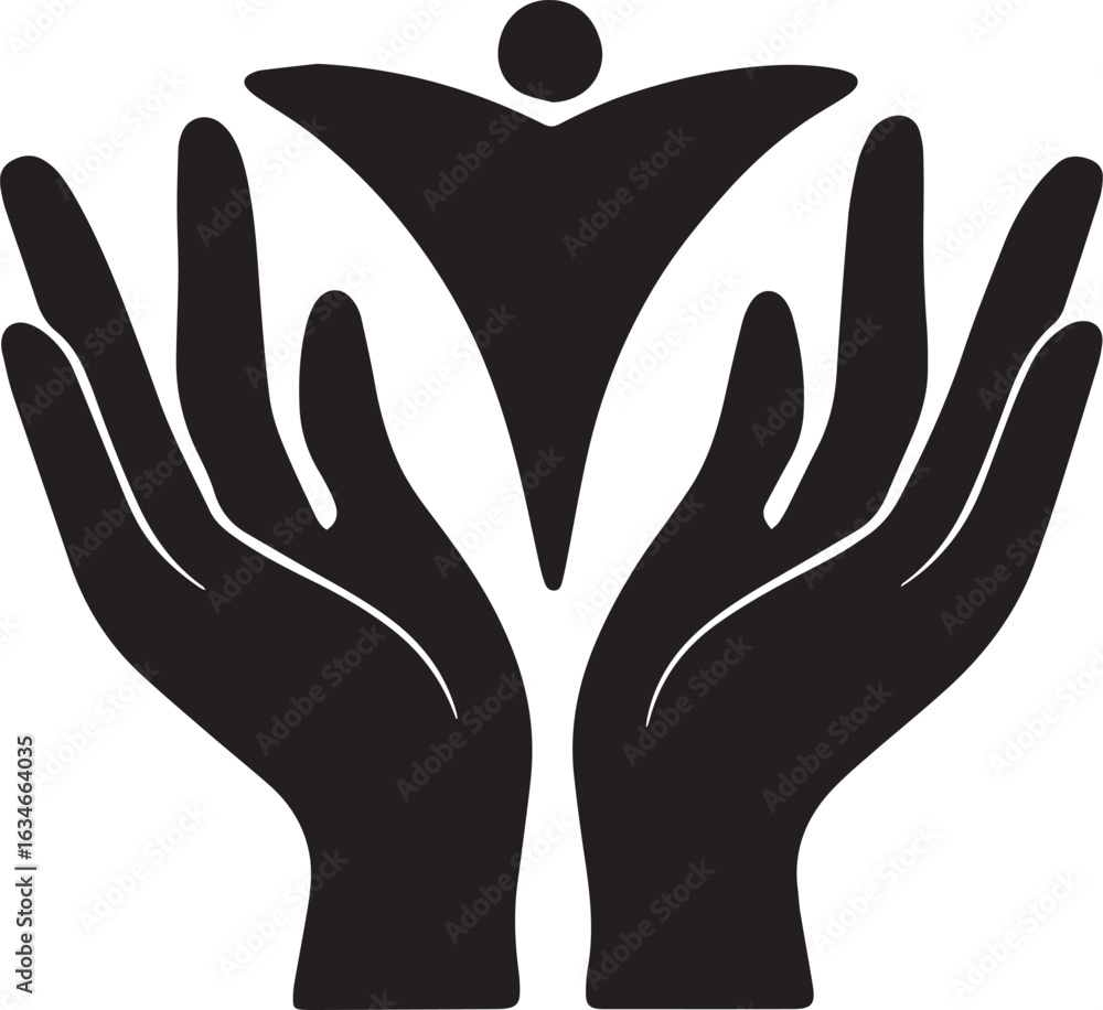 Obraz premium Support and Care Silhouette Hands Holding Symbol Protection and Assistance Vector Illustration