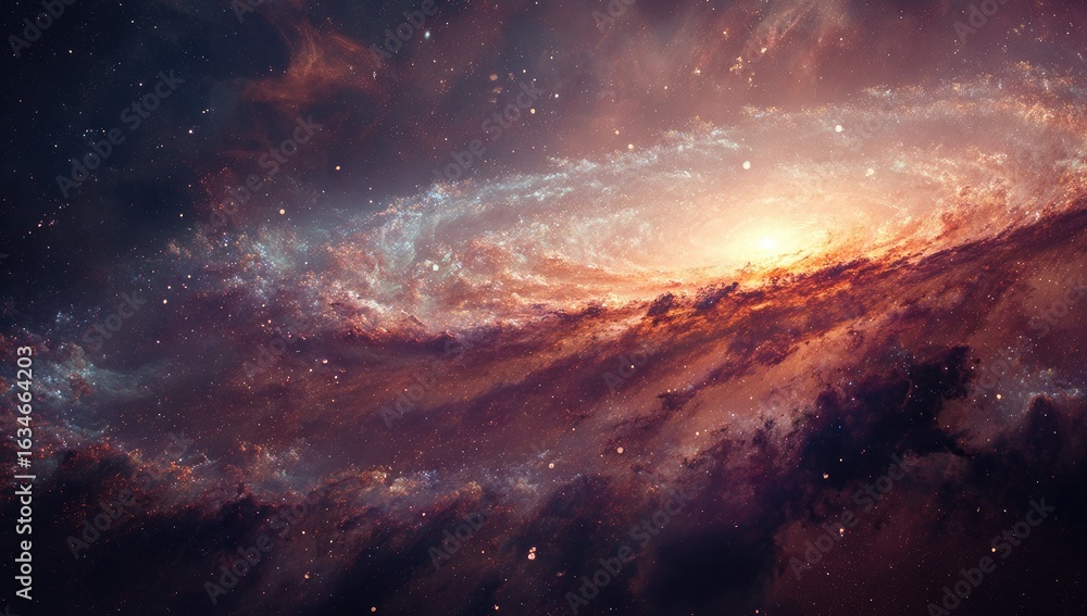 Naklejka premium A vibrant cosmic landscape with swirling nebulae and star clusters