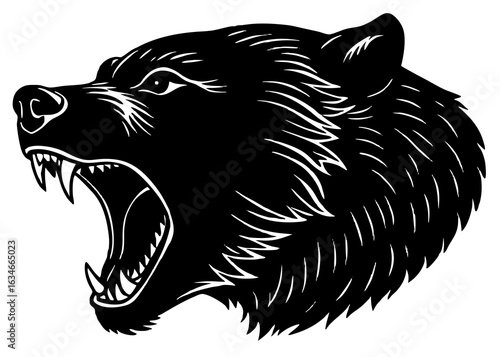 Fierce black bear head roaring with sharp teeth and intense eyes a powerful symbol of nature s untamed strength and wild spirit