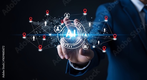 Artificial Intelligence Network Connection Concept  Business Technology Data Analysis Visualization with Human Interaction and Digital Transformation