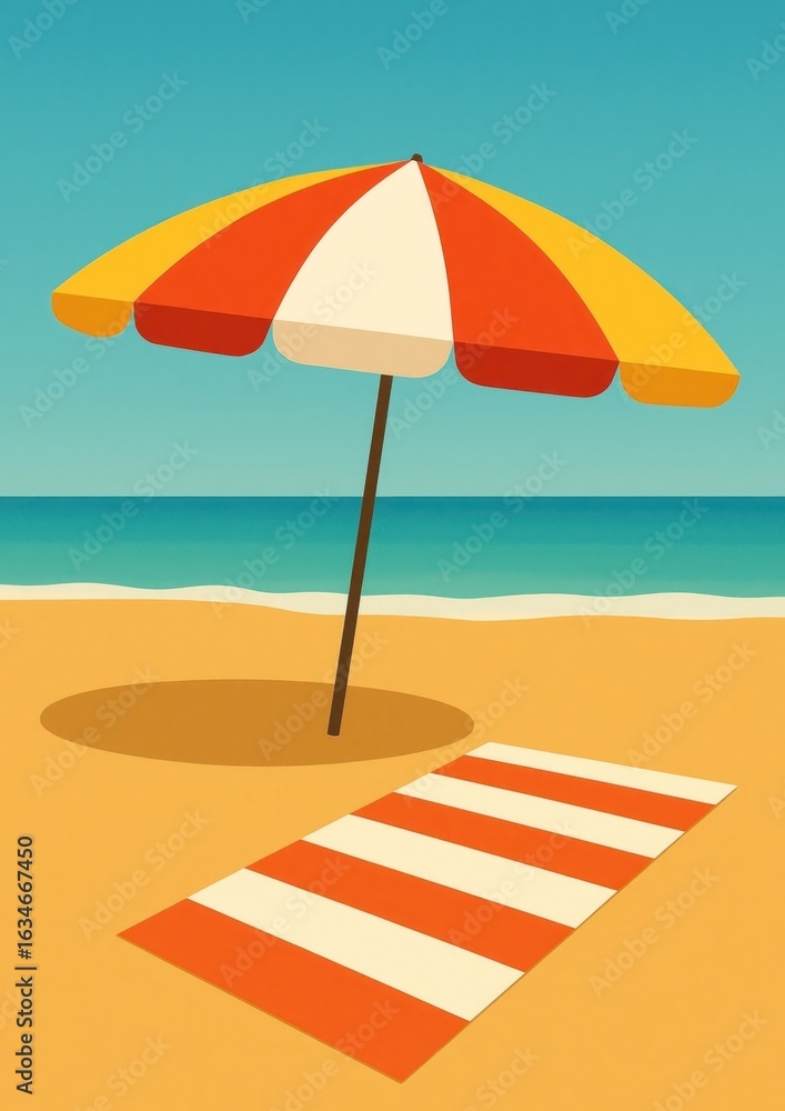 Fototapeta premium Colorful beach umbrella illustration.
