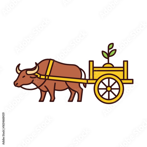 A steadfast ox, yoked to a golden cart. A single sprout signals a journey of growth and labor.