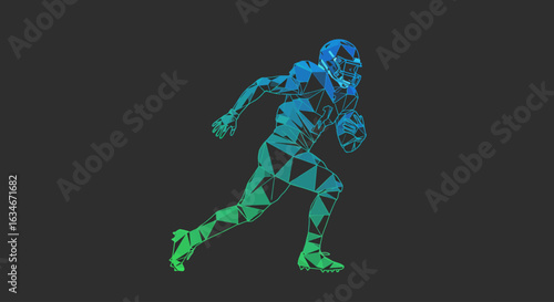 A stylized digital illustration of an American football player running with the ball.