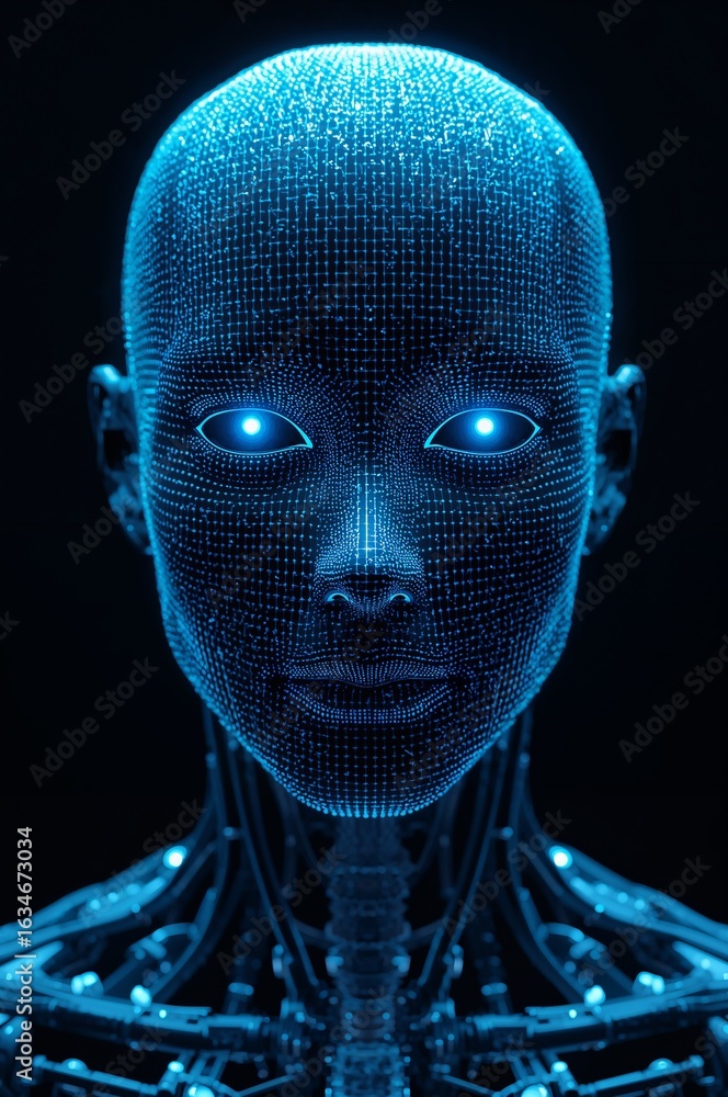 A close-up of a robot's face featuring bright, glowing eyes that convey a sense of intelligence and intrigue. A close-up of a robot's face featuring bright, glowing eyes that convey a sense of intelligence and intrigue.