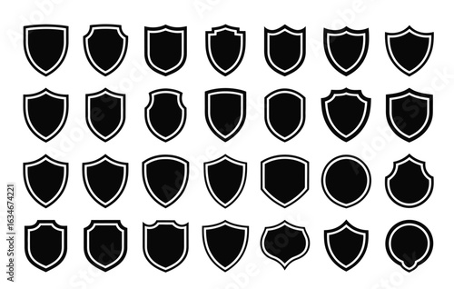 Modern shield emblem shapes for branding and design projects, offering versatile security and protection icons.