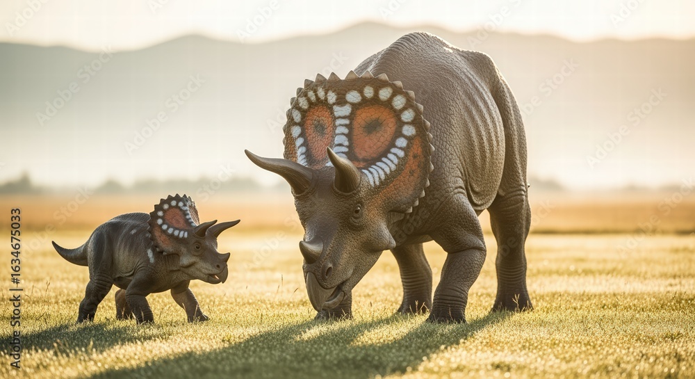 Fototapeta premium Two Triceratops in Field
