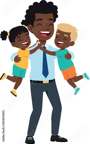 Father happily playing with son and daughter in joyful family moment vector illustration 